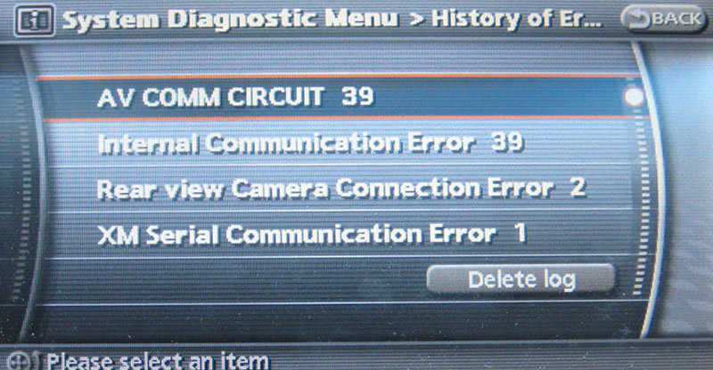 Infiniti Diagnostics error history display
